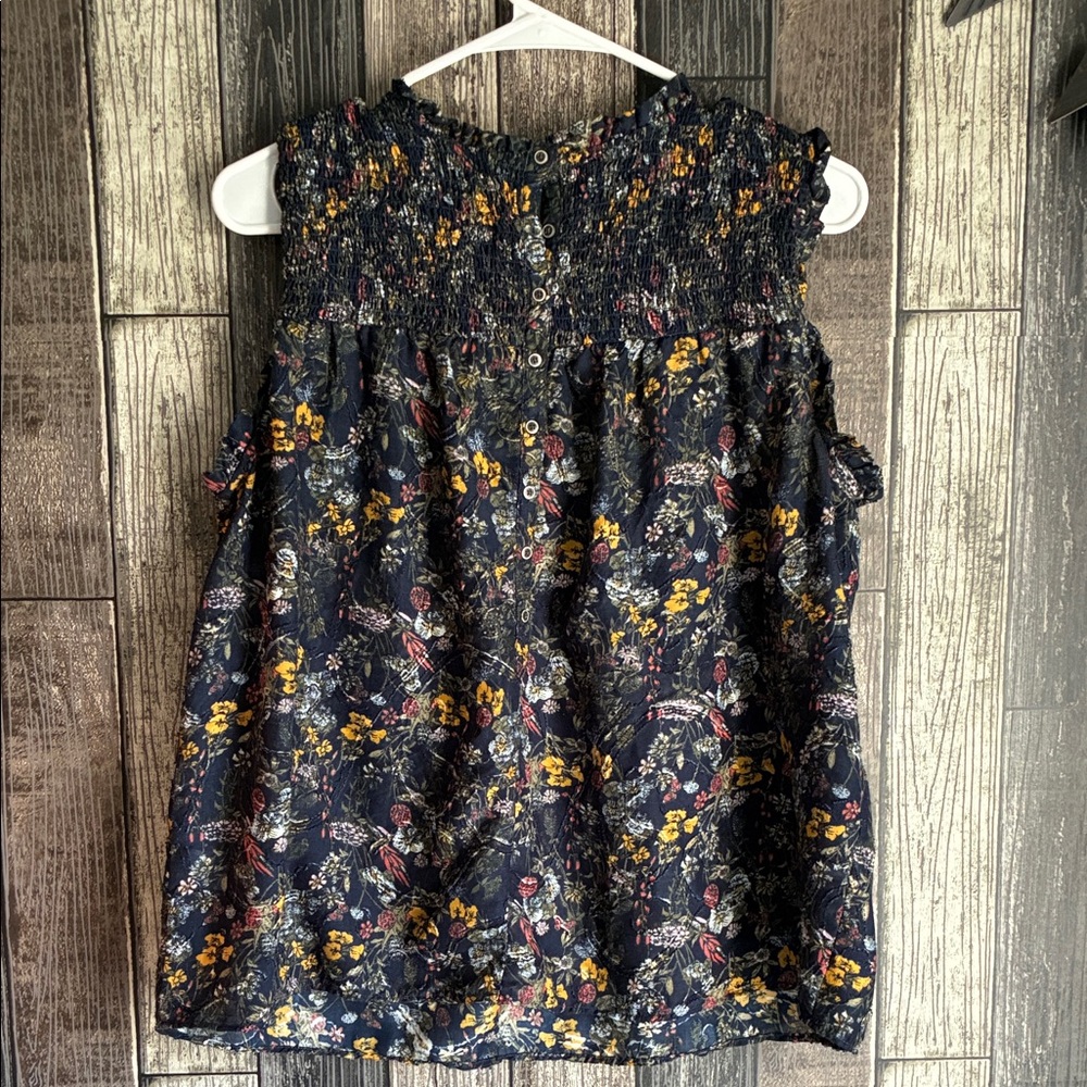 Caslon Blue Floral Smocked Sleeveless Top - Picture 2 of 5